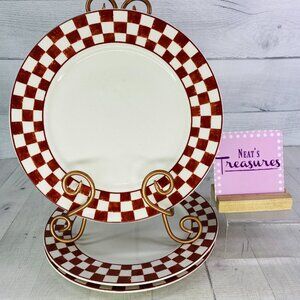 Home Trends FARM FRESH White Red Checker Border Stoneware Dinner Plates Set of 3
